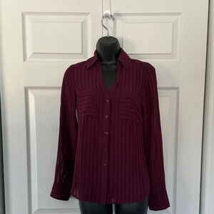 Express sheer Portofino Shirt blouse, size XS  wine color. NWT